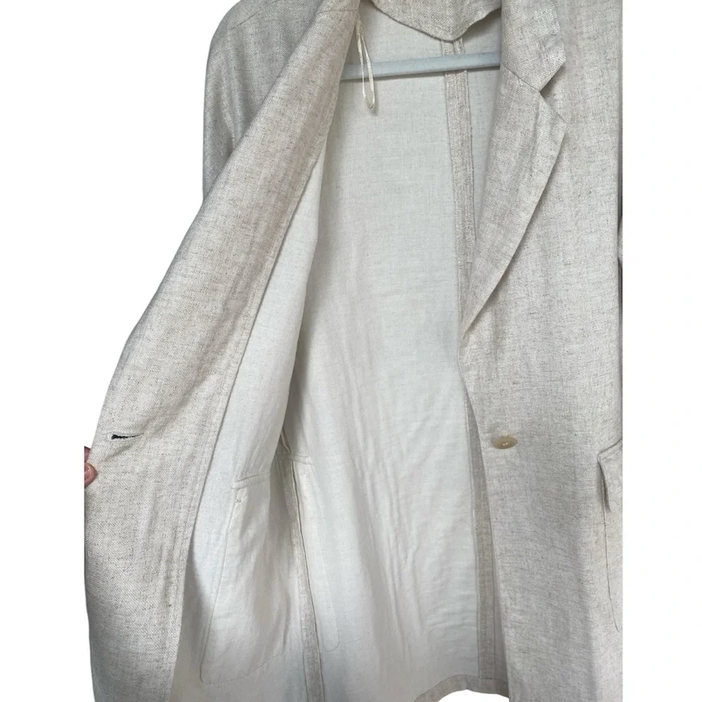 Zara Linen Blend Long Blazer Coat Oatmeal Oversized Dolman Sleeve SKU351 - Picture 5 of 9